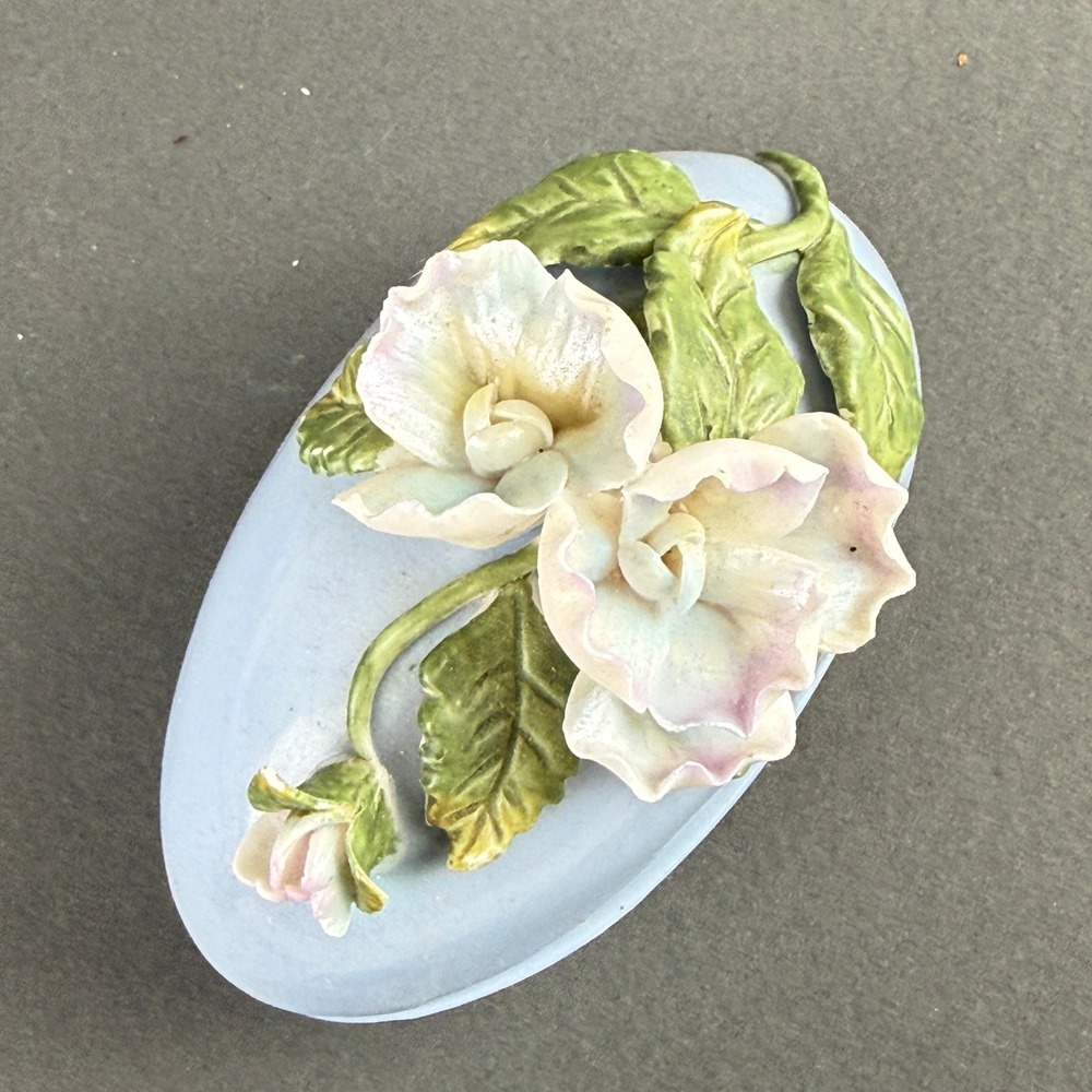 Ceramic Easter Egg 4" Trinket Box Set of 4 Blue Cream Floral Decor - Picture 6 of 16